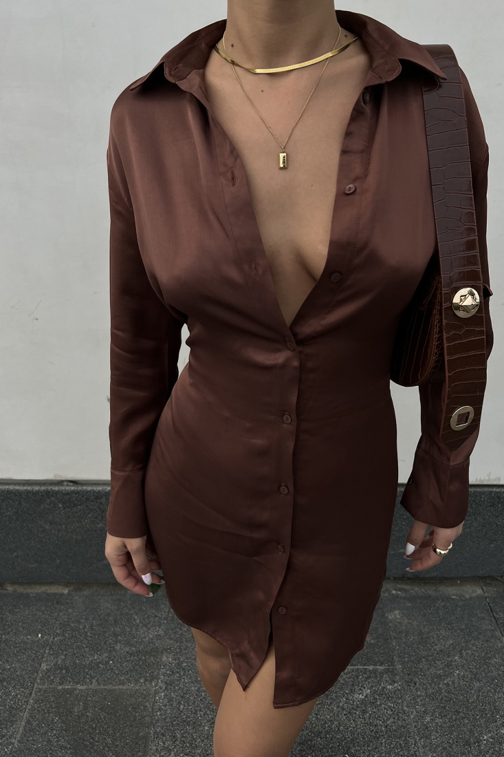 Brown Shirt Collar Dress ATE2138 - LEVENT