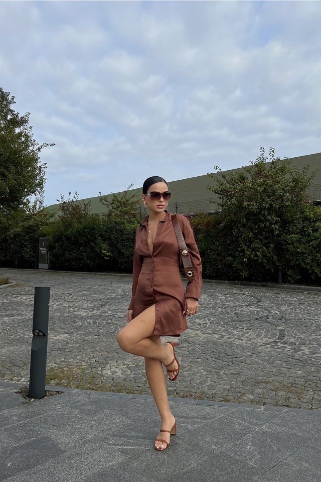 Brown Shirt Collar Dress ATE2138 - 1