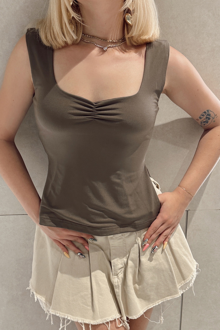 Brown Slit Detail Crop Top ATE5340 - EYYO
