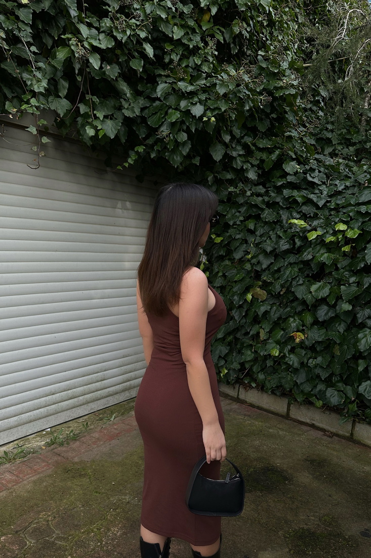 Brown Slit Detail Long Dress ATE4361 - EYYO