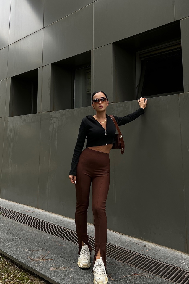 Brown Slit Detail Pants ATE2119 - 1