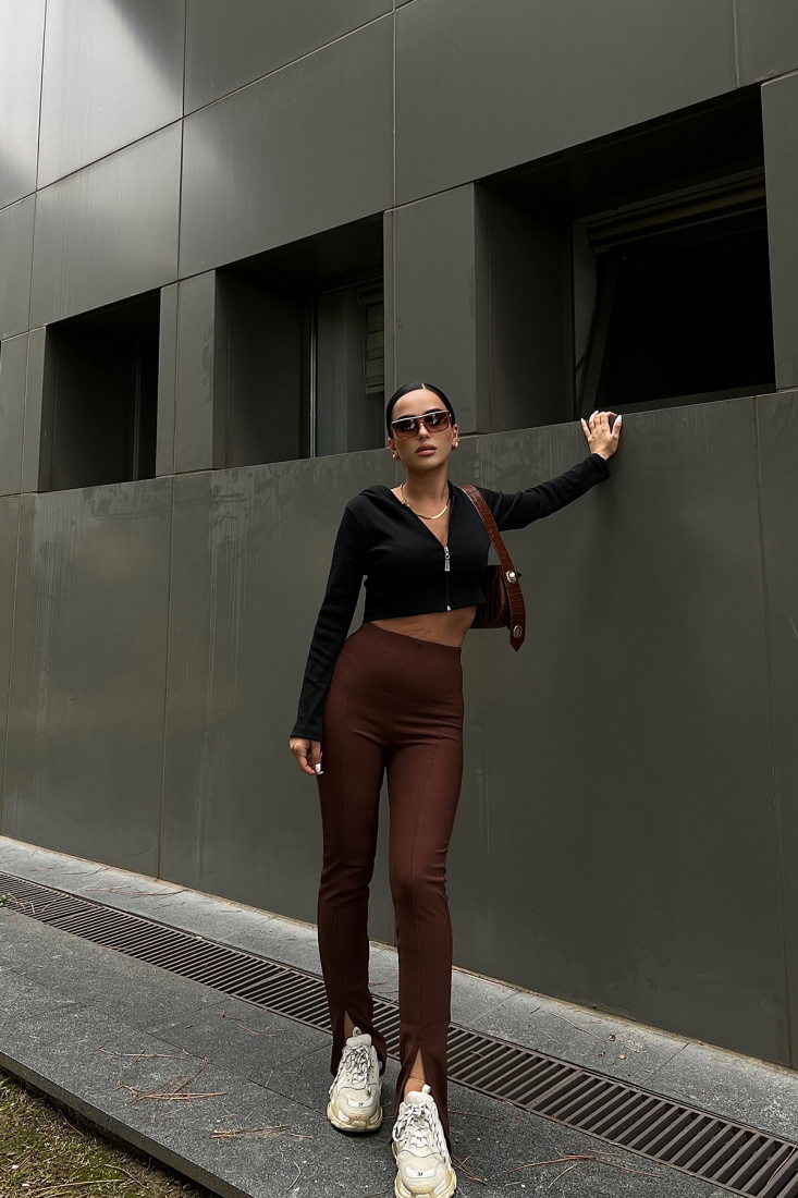 Brown Slit Detail Pants ATE2119 - PAYNA