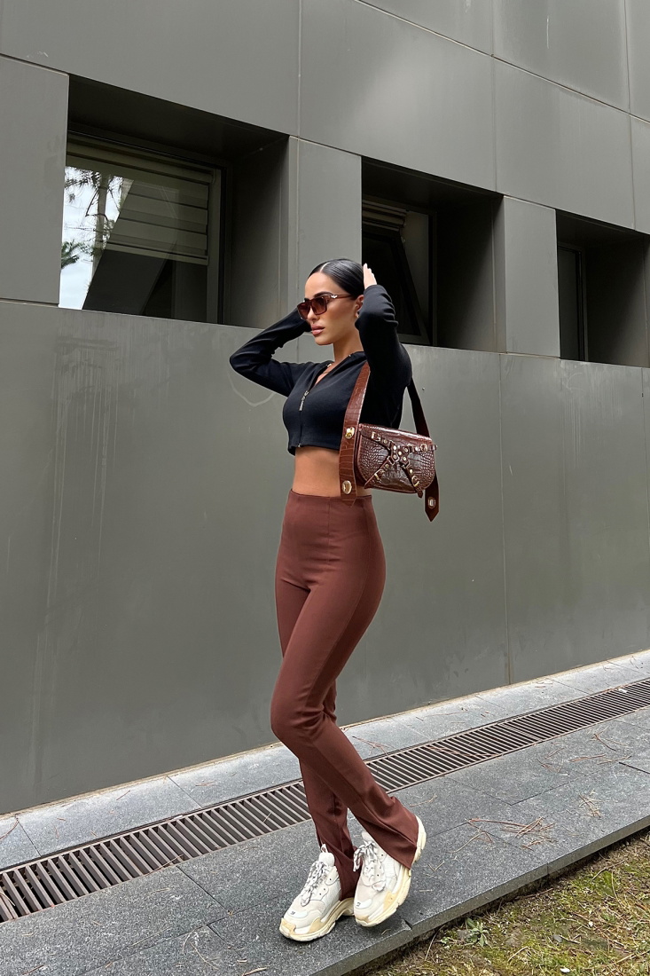 Brown Slit Detail Pants ATE2119 - PAYNA