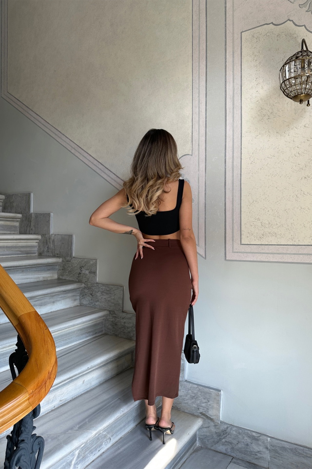 Brown Slit Skirt ATE6319 - 5