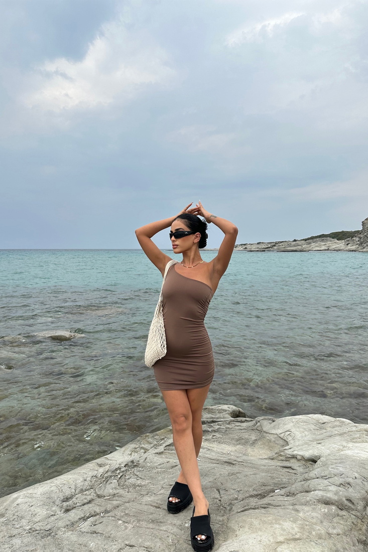 Brown Strap Detail Mini Dress ATE6173 - EYYO