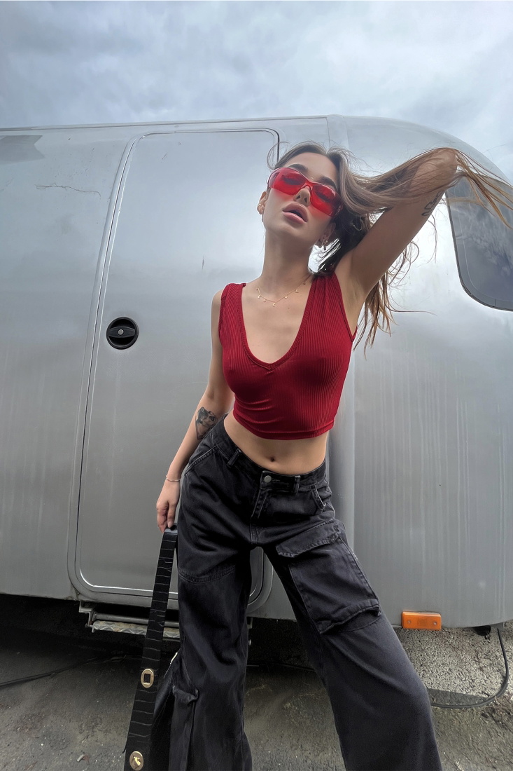 Burgundy Basic Strapped Crop Top ATE6489 - EYYO