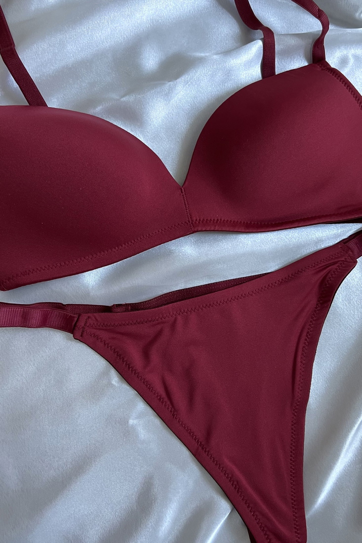 Burgundy Classic Bra Set ATE6270 - EYYO