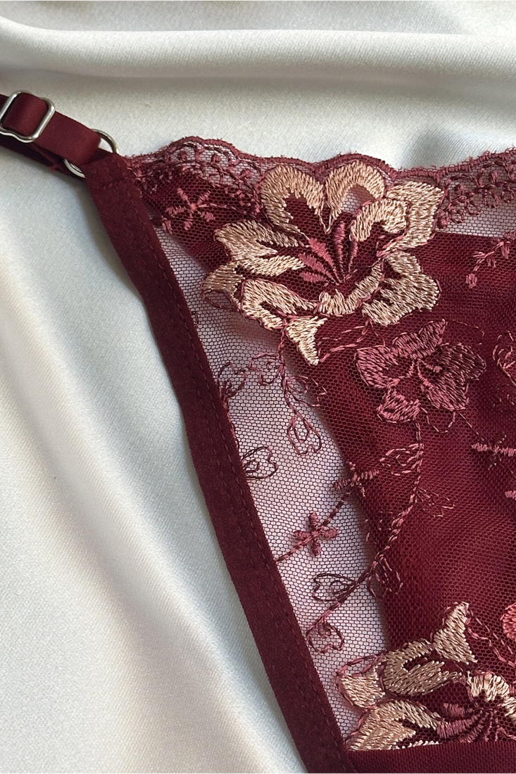 Burgundy Flower Detail Underwear ATE-1671 - EYYO
