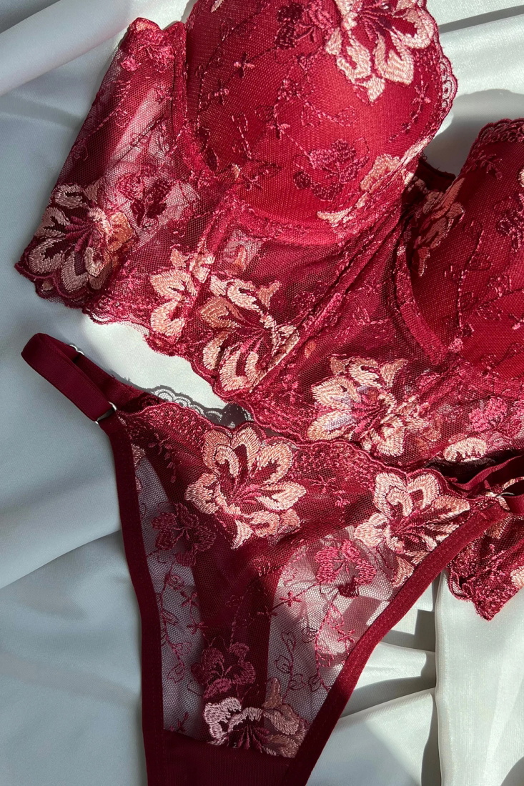 Burgundy Flower Pattern Underwear ATE5188 - EYYO