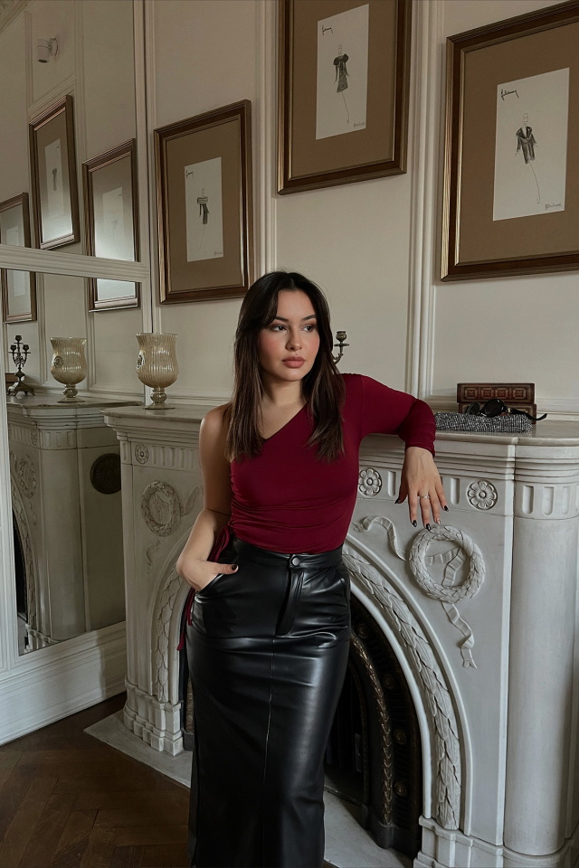 Burgundy Laced Single Sleeve Bodysuit ATE2997 