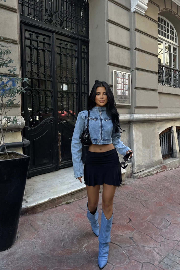 Buz Mavisi Fermuar Detay Ceket ATE8161 - EYYO