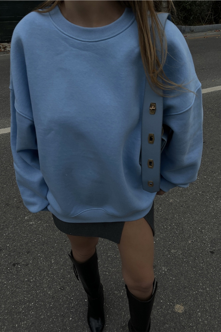 Buz Mavisi Oversize Sweat ATE2592 - EYYO