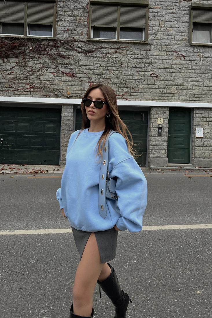 Buz Mavisi Oversize Sweat ATE2592 - EYYO