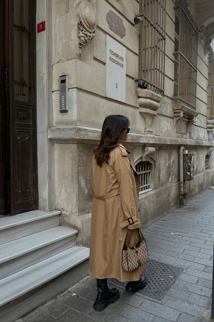 Camel Belted Sleeve Trenchcoat ATE1997 - EYYO TOPTAN