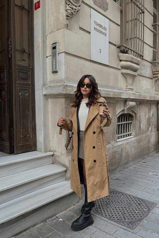 Camel Belted Sleeve Trenchcoat ATE1997 