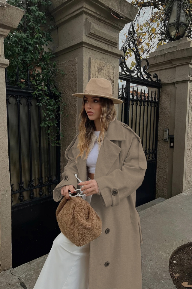 Camel Oversize Kaşe Kaban -