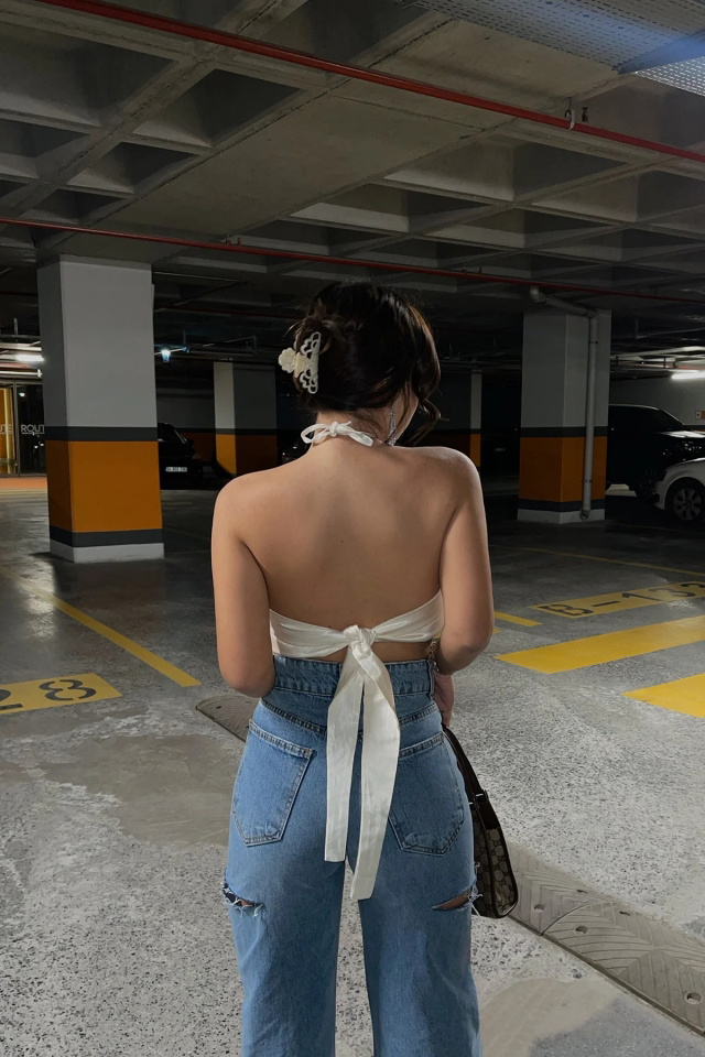 Nicia Beyaz Crop Top EY442 - 3