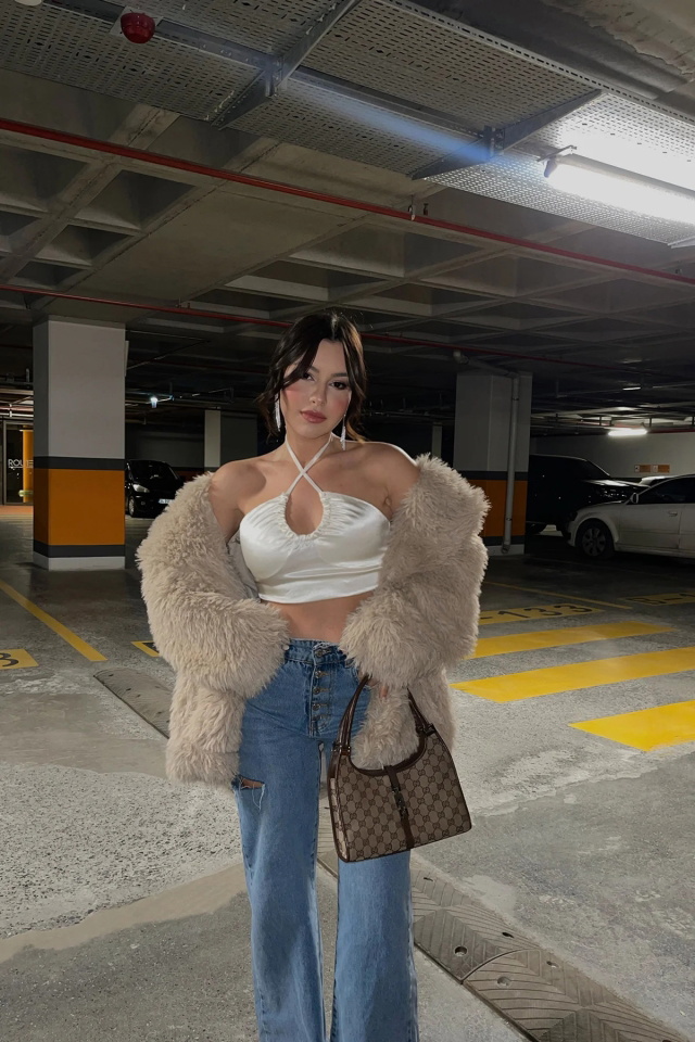 Nicia Beyaz Crop Top EY442 - 1