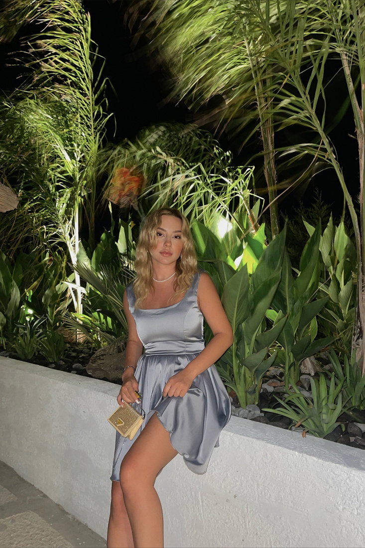 Carlina Gray Square Collar Dress ATE1907 - EYYO ATELIER