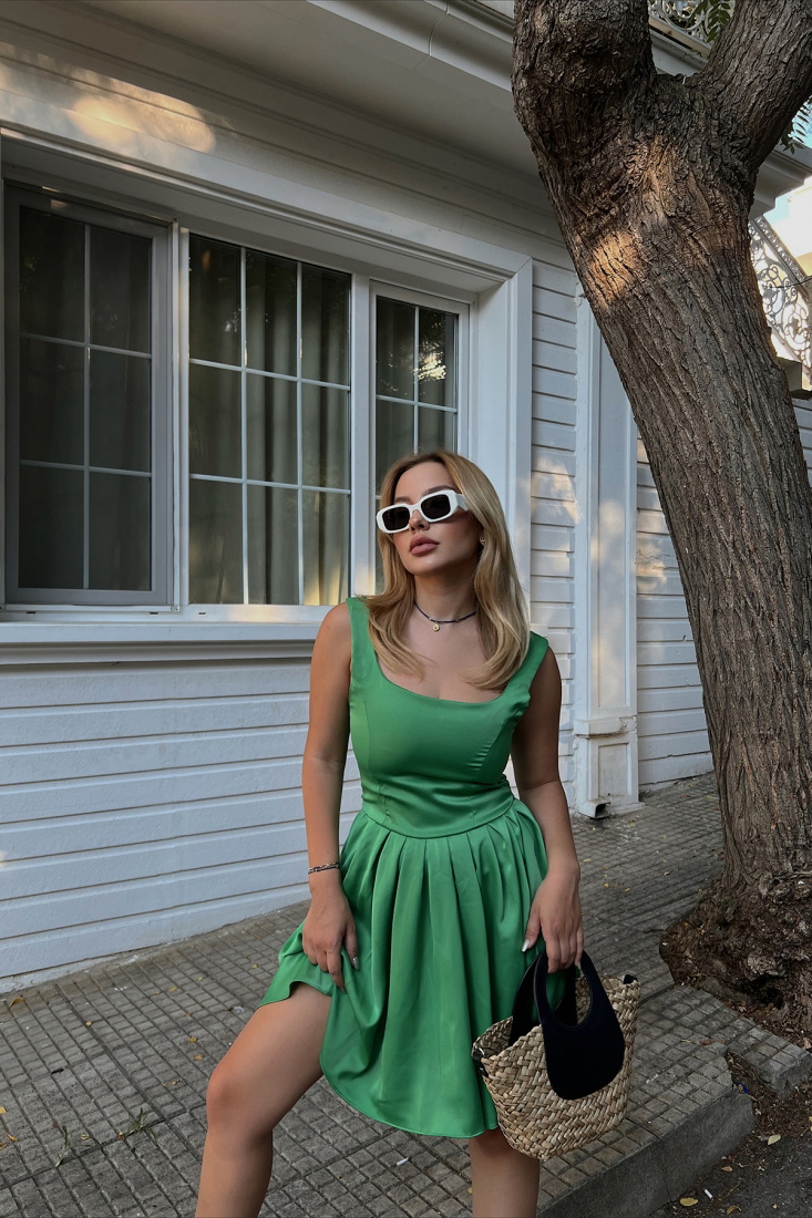 Carlina Green Square Collar Dress ATE1746 - EYYO ATELIER