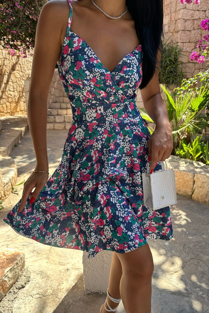 Çiçek Desen Askılı Elbise ATEL2097 - EYYO