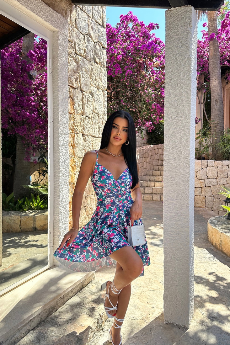 Çiçek Desen Askılı Elbise ATEL2097 - EYYO