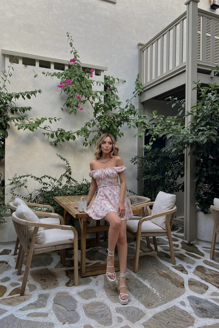 Çiçekli Önden Bağlamalı Mini Elbise ATE1577 - ETİKA