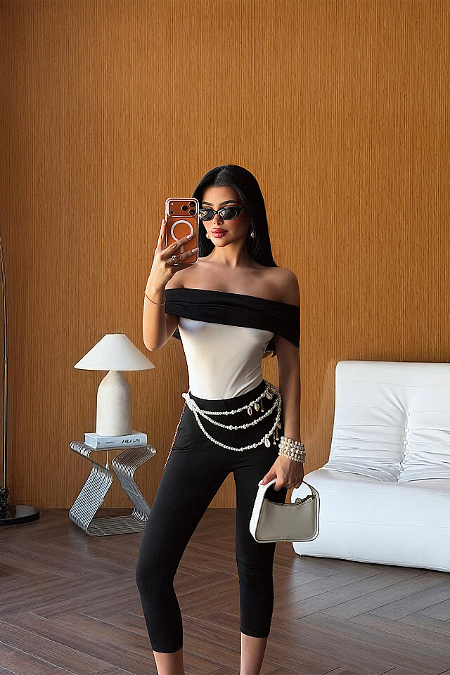 Çift Renk Rajut Bodysuit ATE-2364 