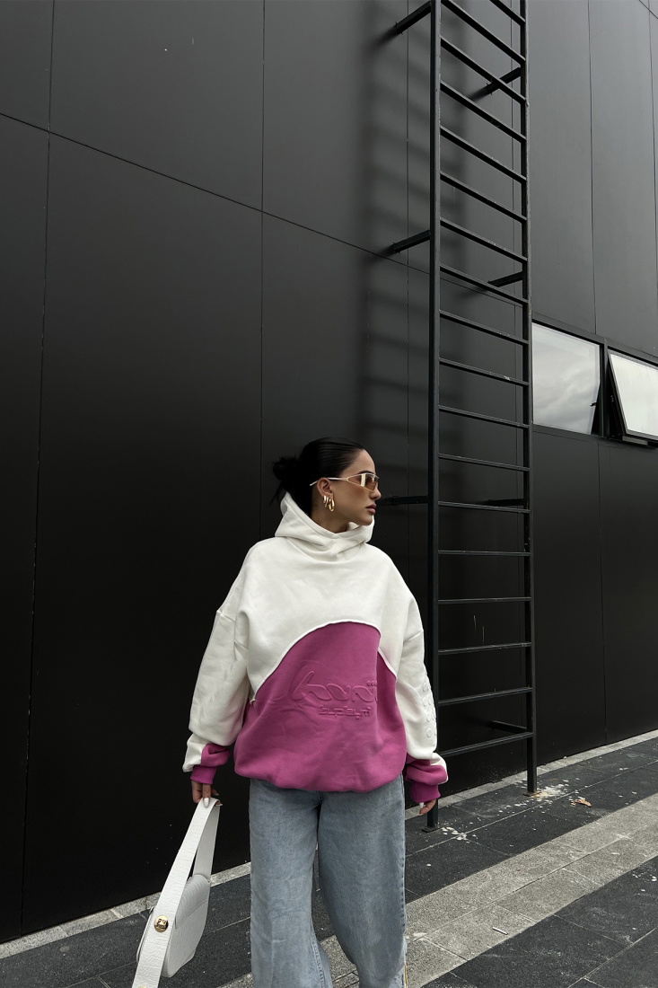 Çift Renk Kapşonlu Baskılı Sweat ATE2509 - EYYO