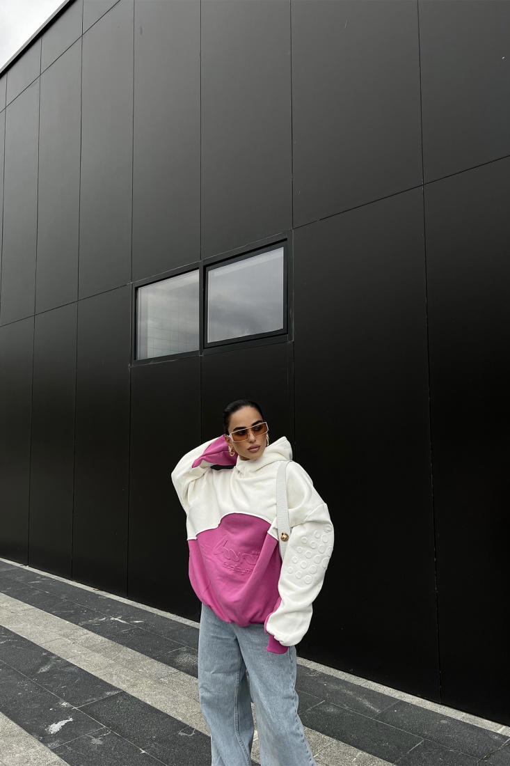 Çift Renk Kapşonlu Baskılı Sweat ATE2509 - EYYO