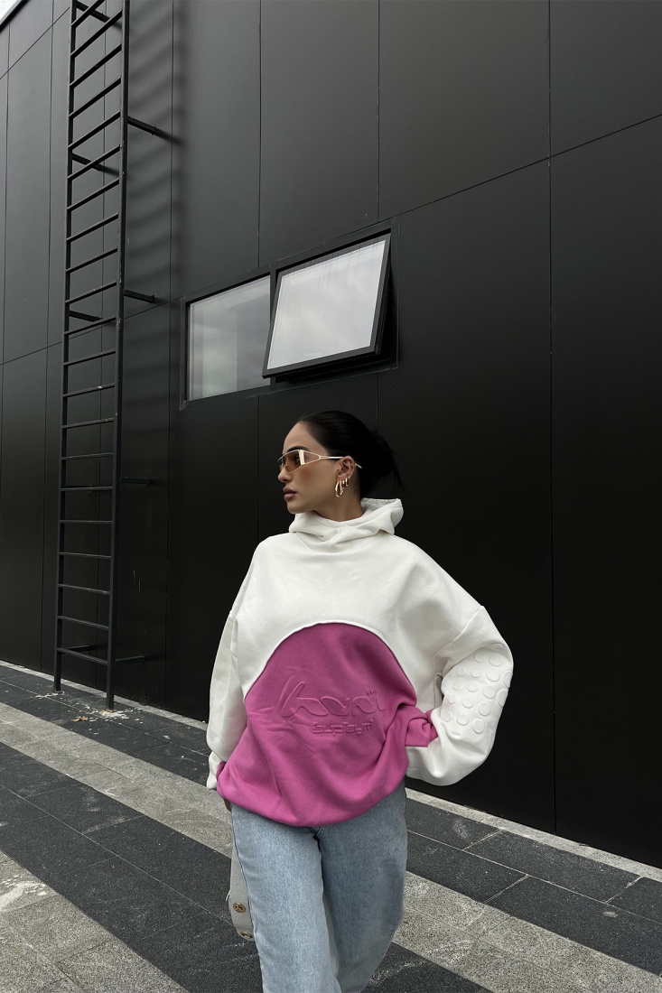 Çift Renk Kapşonlu Baskılı Sweat ATE2509 - EYYO