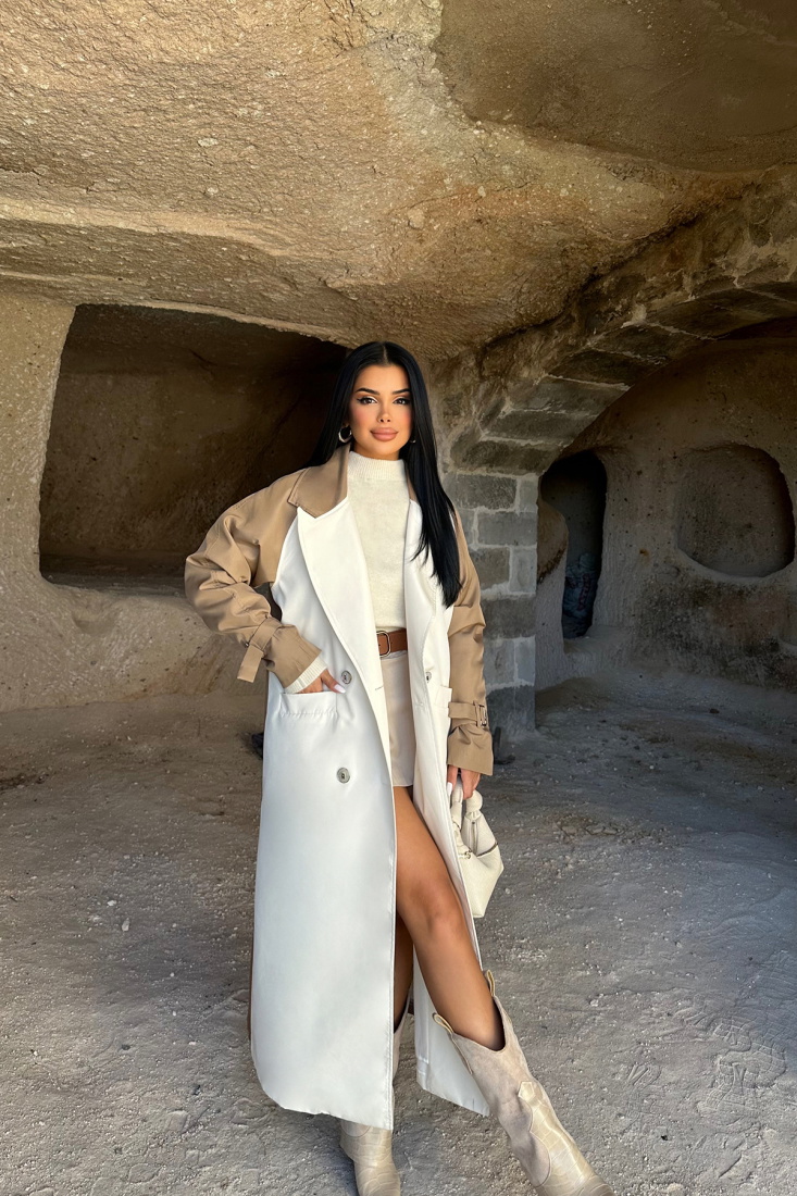 Çift Renk Kolları Kemerli Trenckot ATE8462 - EYYO