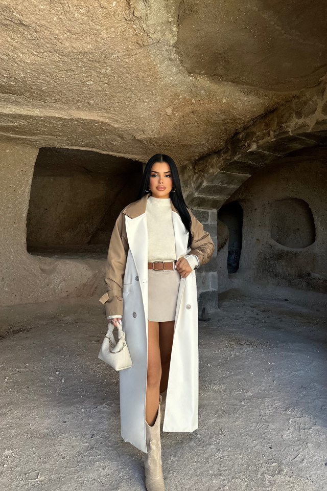 Çift Renk Kolları Kemerli Trenckot ATE8462 - 3