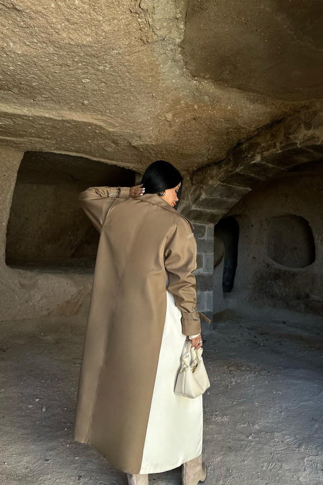 Çift Renk Kolları Kemerli Trenckot ATE8462 - 5