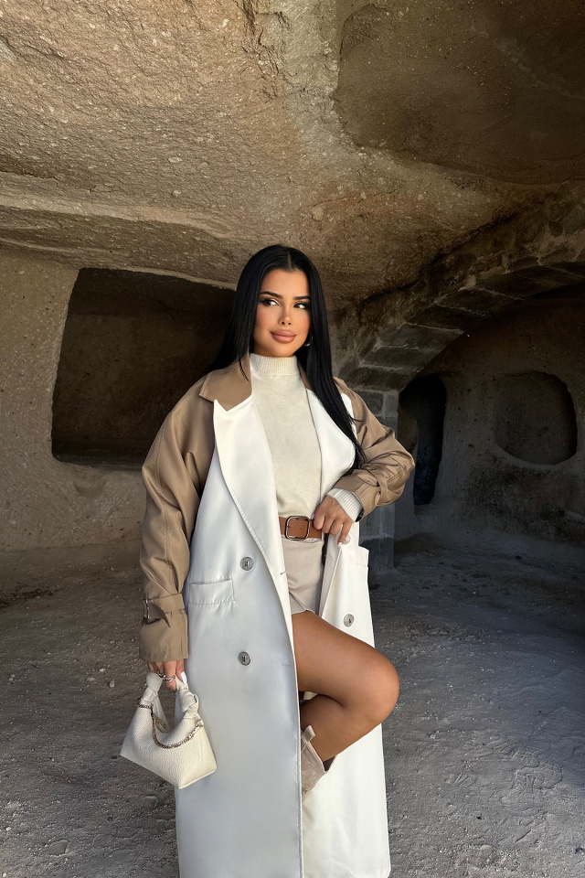 Çift Renk Kolları Kemerli Trenckot ATE8462 - 4