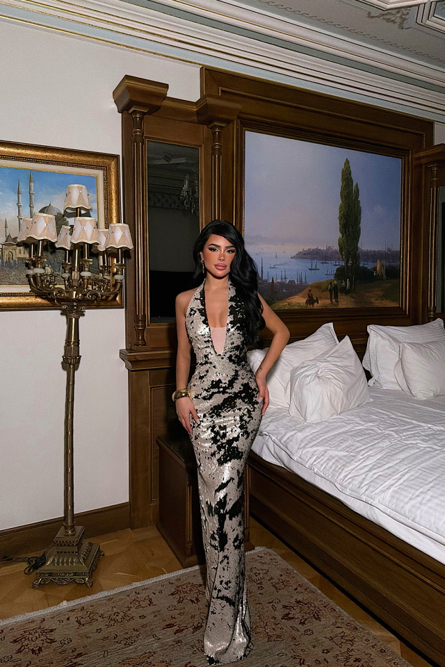 Çift Renk Coquille Payetli Uzun Elbise ATE-4667 - 2