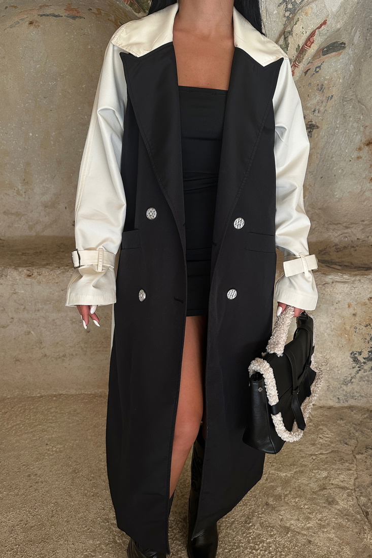 Çift Renk Önü Düğmeli Trenckot ATE8622 - EYYO TOPTAN