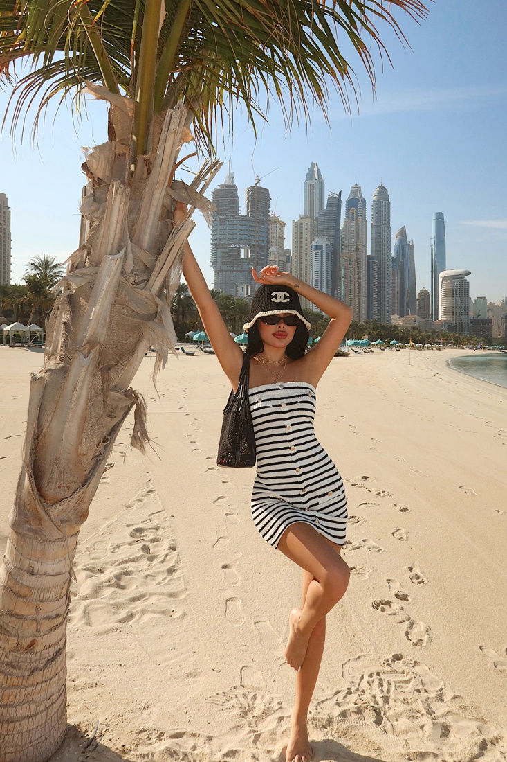 Çift Renk Straplez Çizgili Mini Elbise ATE-4927 - EYYO