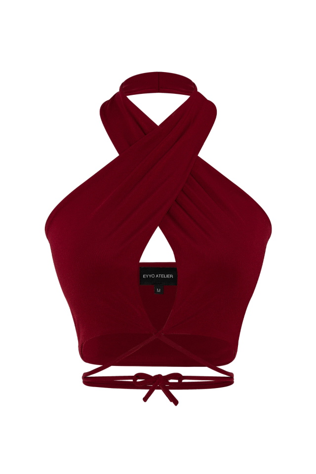 Claret Red Color Lina Crop Top EY723 - 2