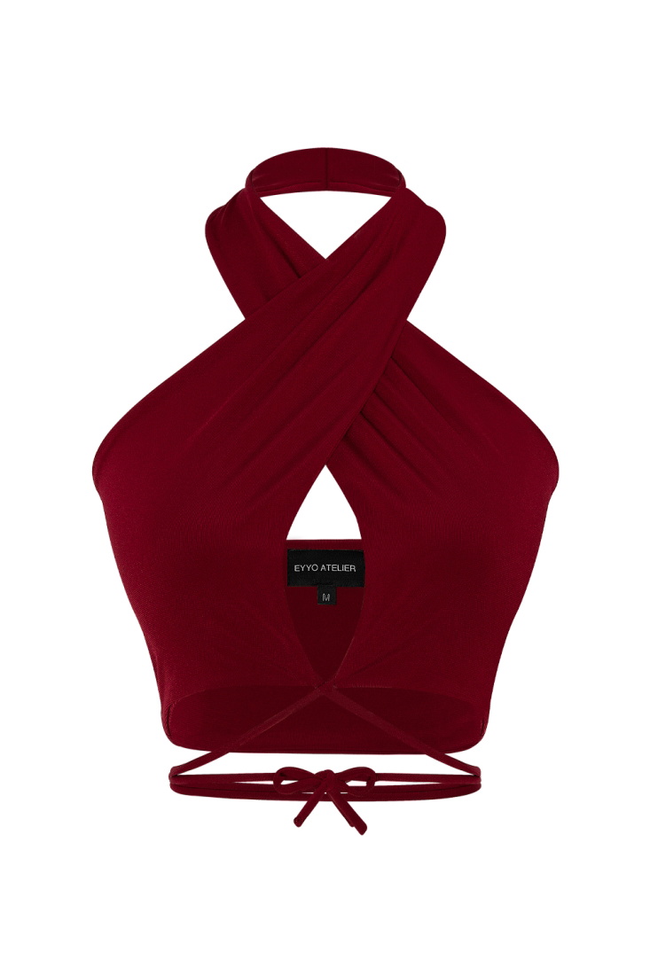 Claret Red Color Lina Crop Top EY723 - EYYO