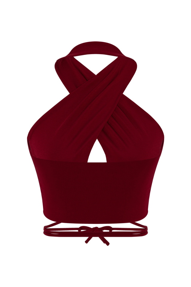 Claret Red Color Lina Crop Top EY723 - 4