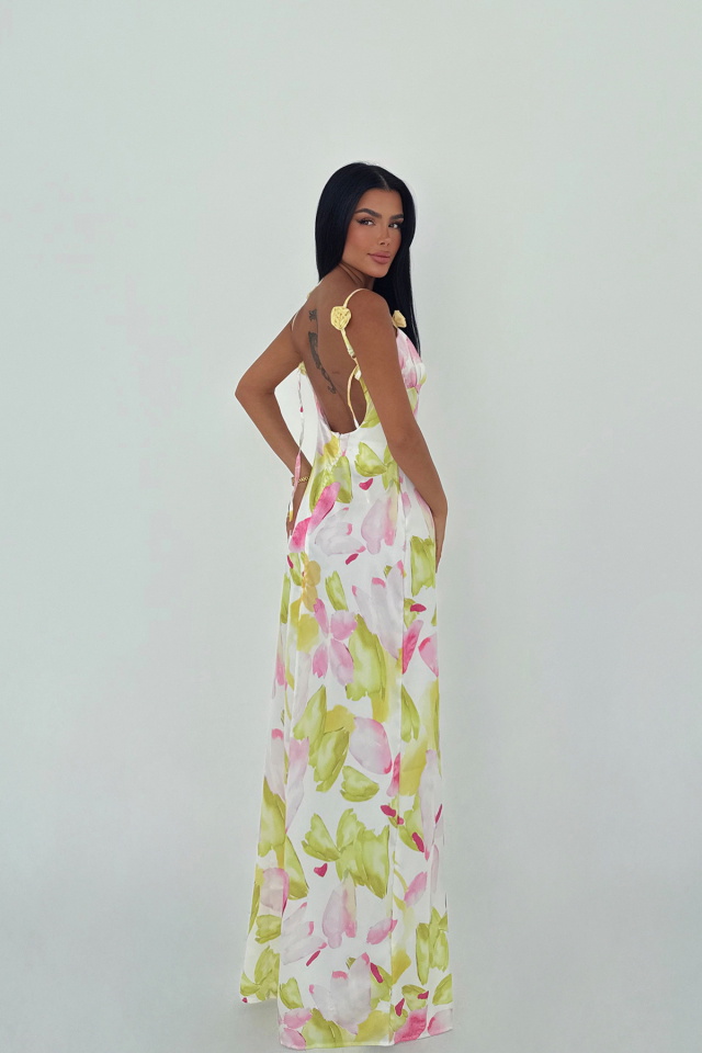 Çok Renkli Chyler Uzun Çiçek Desenli Elbise ATE-3369 - 3