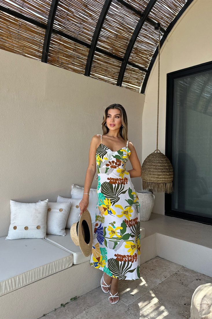 Çok Renkli Askılı Uzun Elbise ATE7471 - EYYO