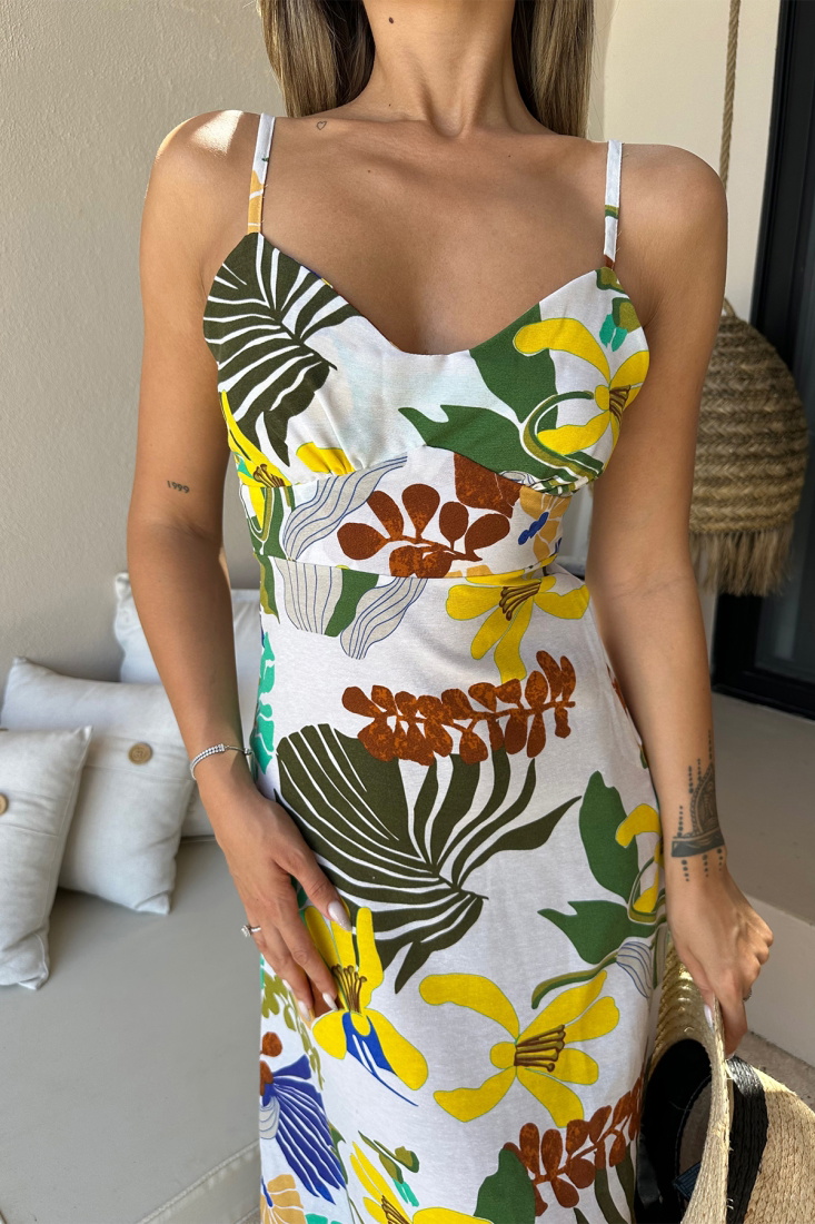 Çok Renkli Askılı Uzun Elbise ATE7471 - EYYO