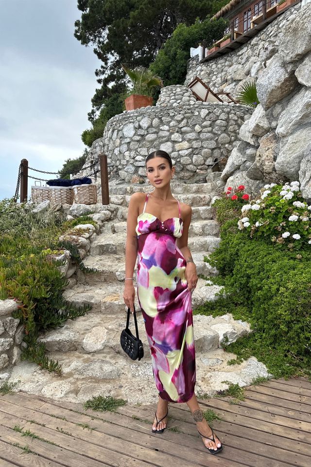 Çok Renkli Batik Desen Askılı Elbise ATE7179 - 1