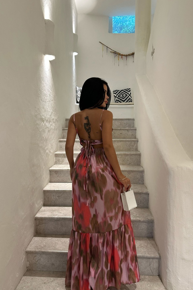 Çok Renkli Batik Desen Elbise ATE8138 - 5
