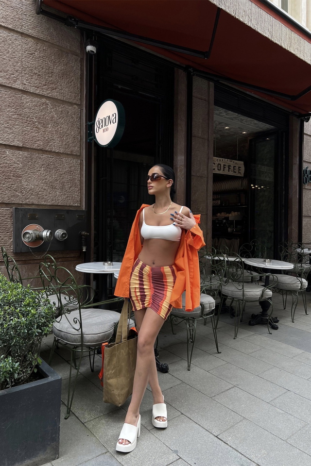 Çok Renkli Büzgülü Mini Etek ATE6713 - 8