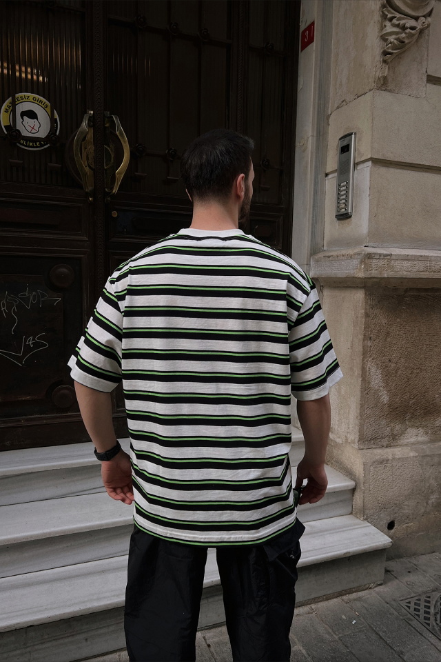 Çok Renkli Çizgili Oversize Tişört ATE5267 - 3