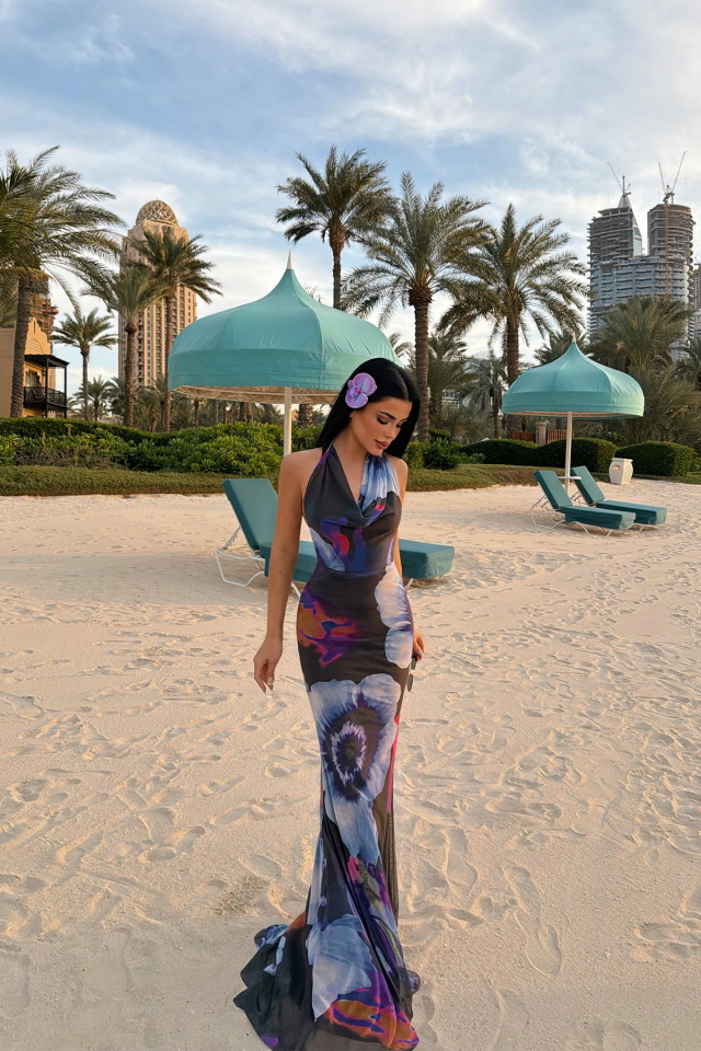 Albella Desenli Uzun Elbise ATE-4811 - 5