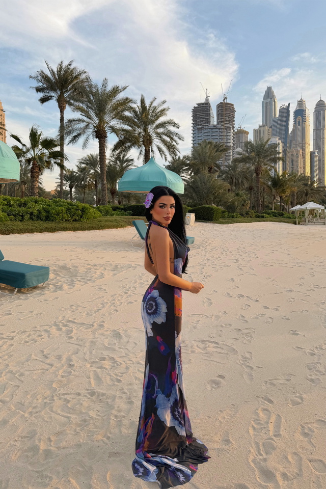 Albella Desenli Uzun Elbise ATE-4811 - 6